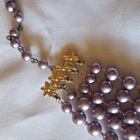 Japan 5-strand Statement MCM Necklace Purple Pearl Beads Glass AB Rare Color - Picture 7 of 8